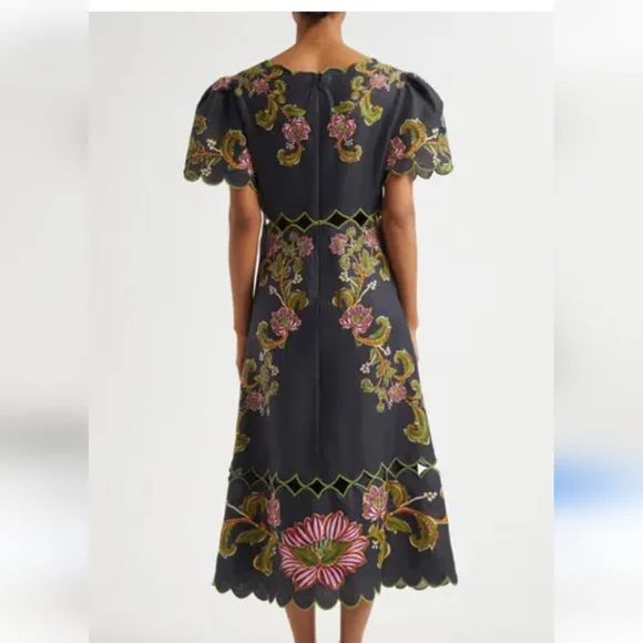 Farm Rio linen midi dress with embroidery NWT Sz XS - Picture 8 of 8